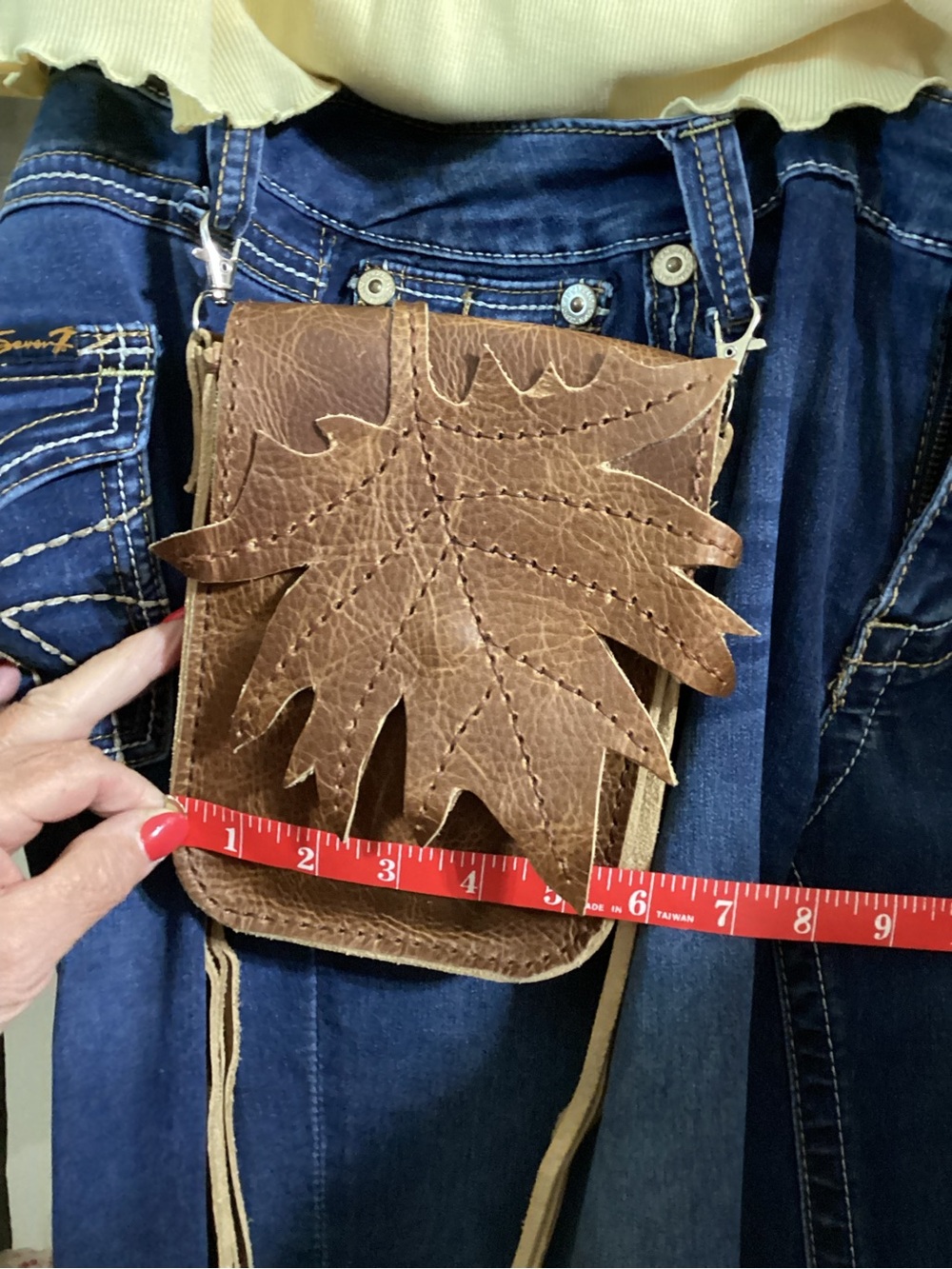 Hand Crafted Brown Leather Crossbody Bag with Fringe - Picture 7 of 8